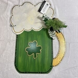 St Patrick's Day Metal Door Hanger Beer Mug Irish Wreath SHIPS SAME DAY
